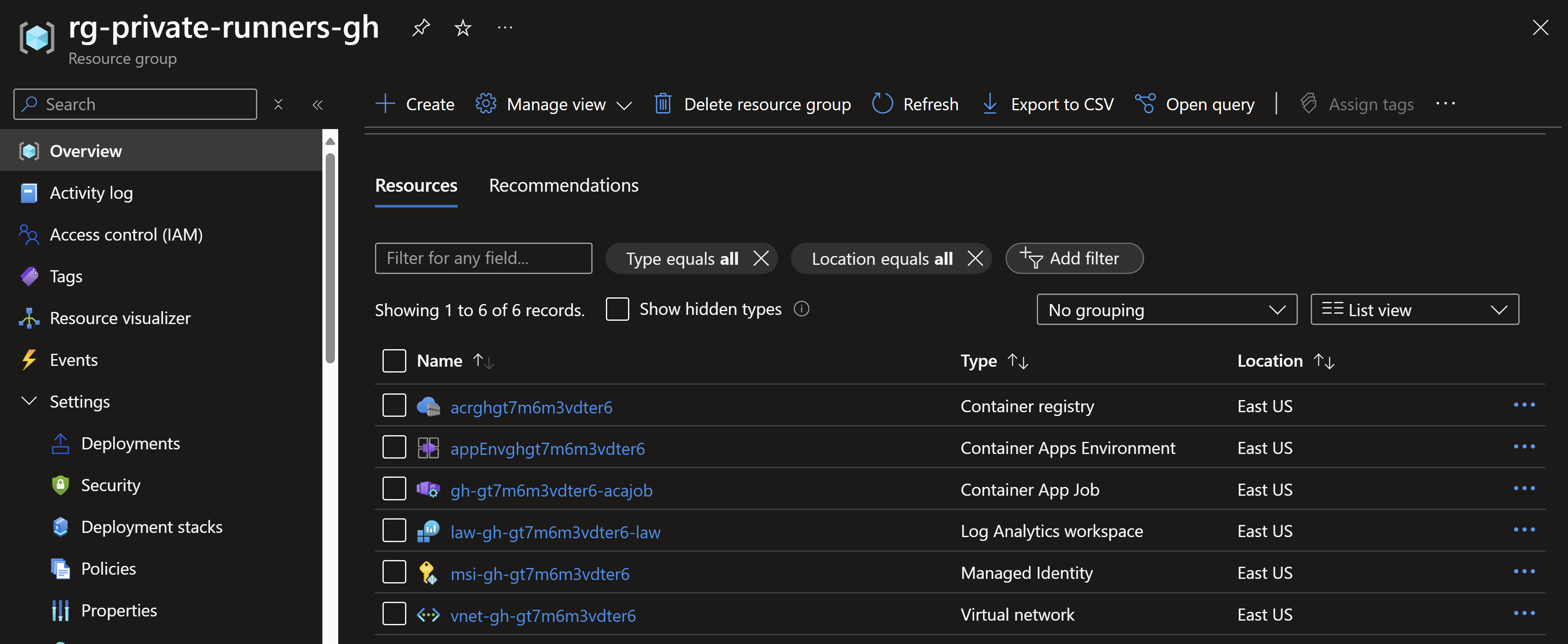 Screenshot showing the resources deployed in azure