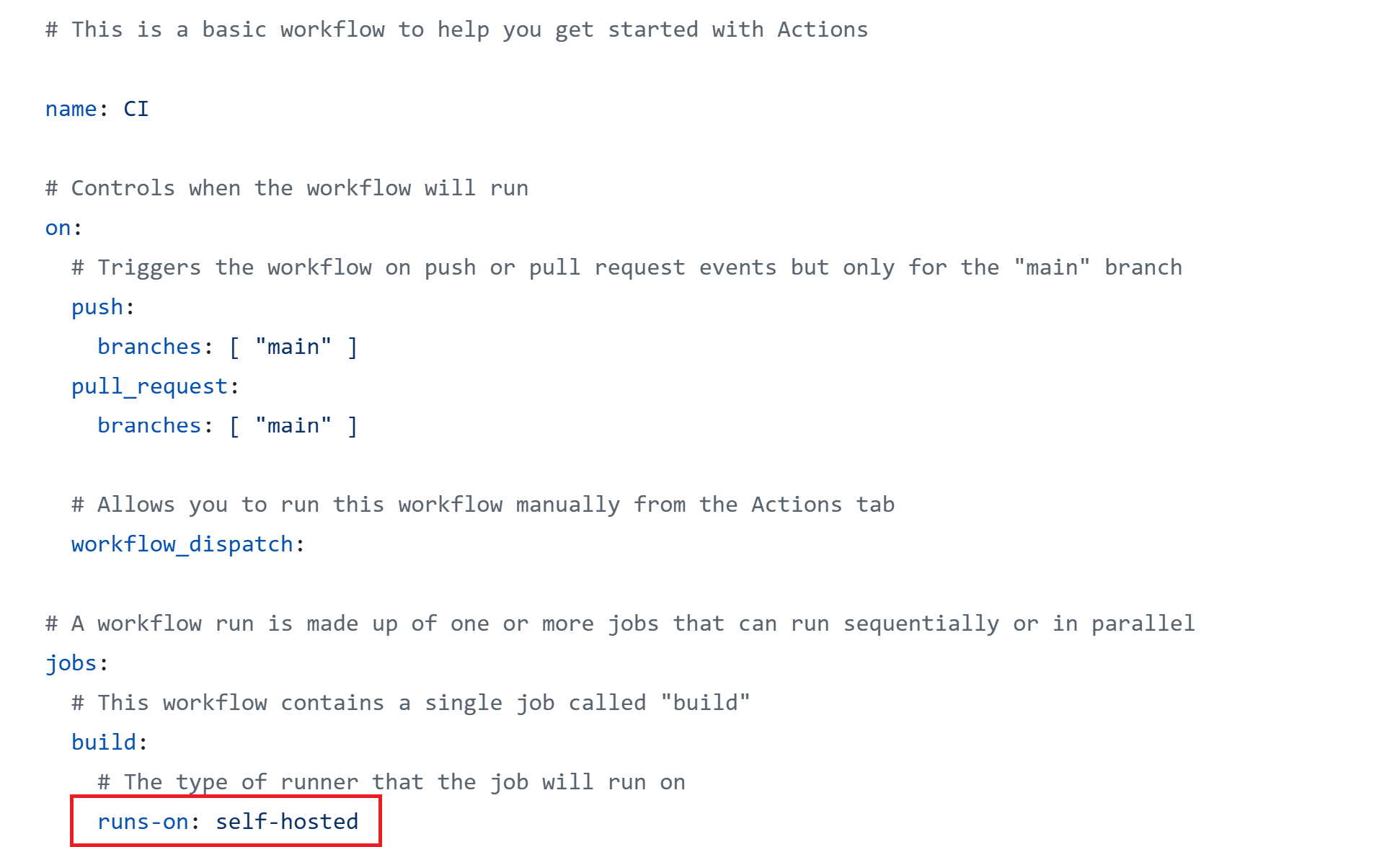 Screenshot showing using creating a github action using self-hosted