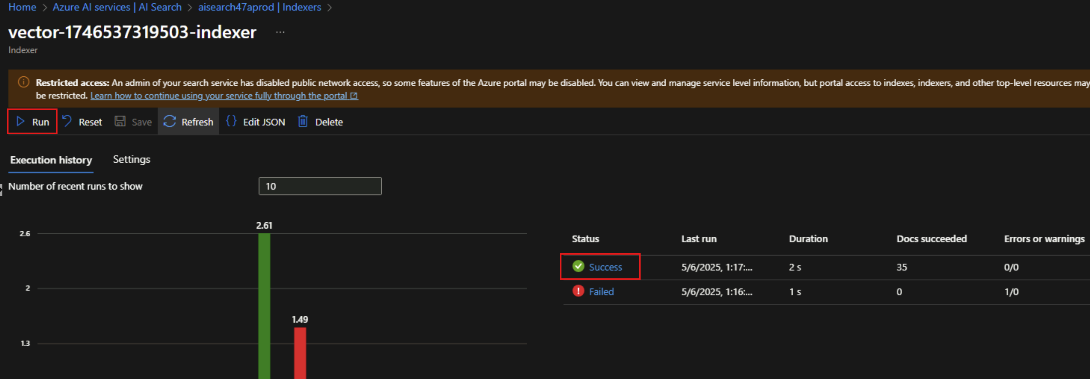 Screenshot showing a successfull run of the indexer