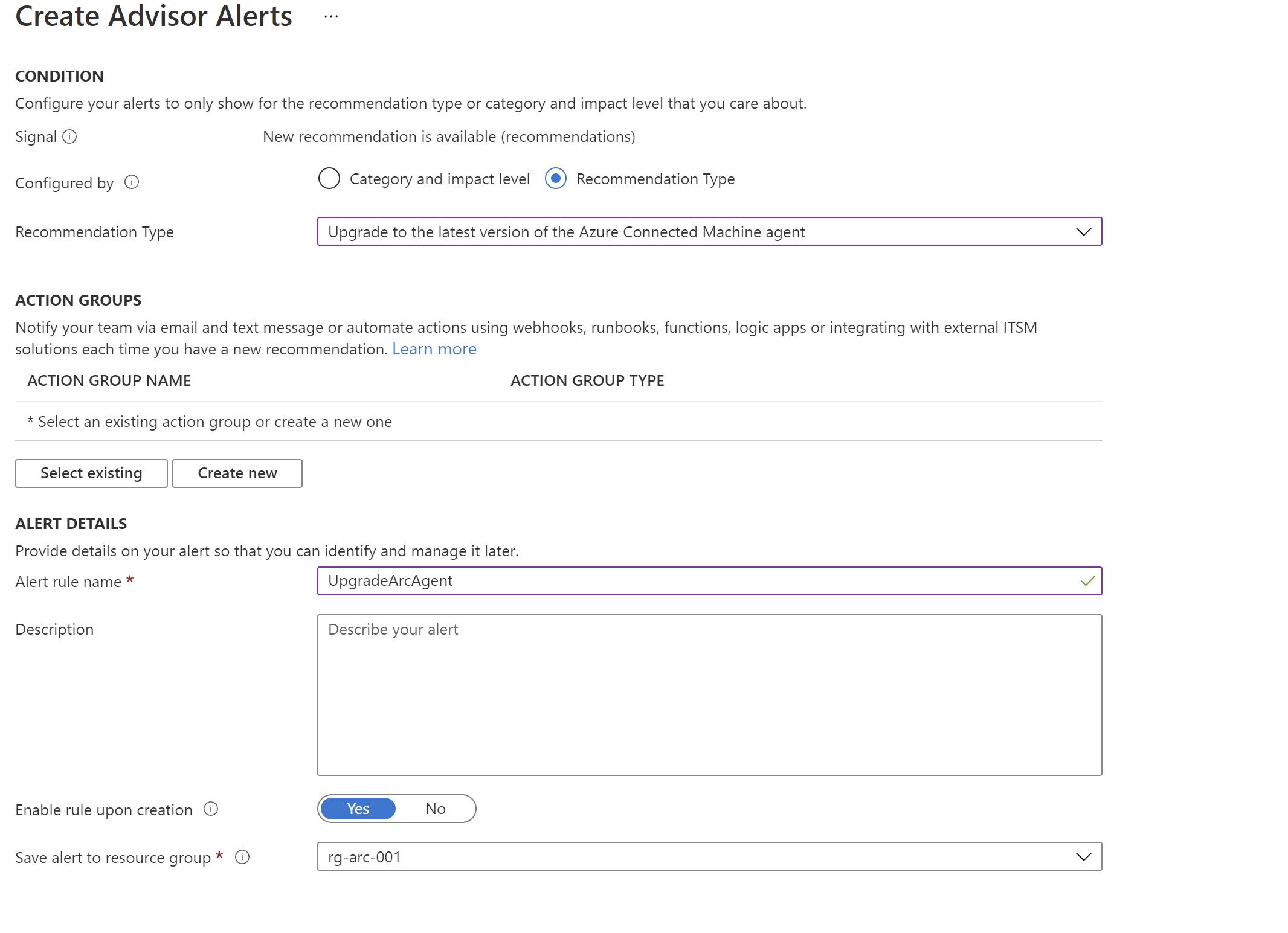 Azure Advisor alert