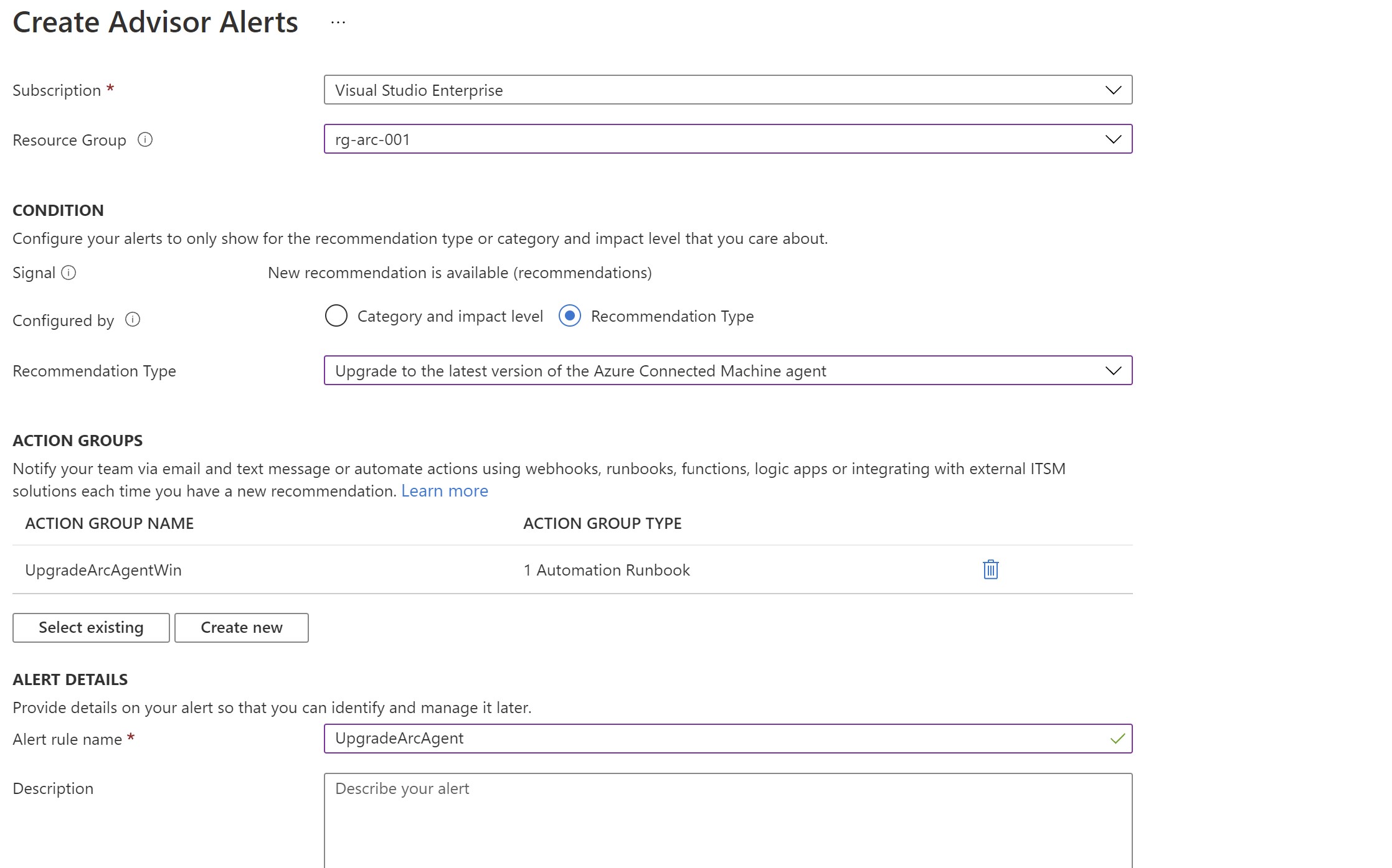 Alert creation form