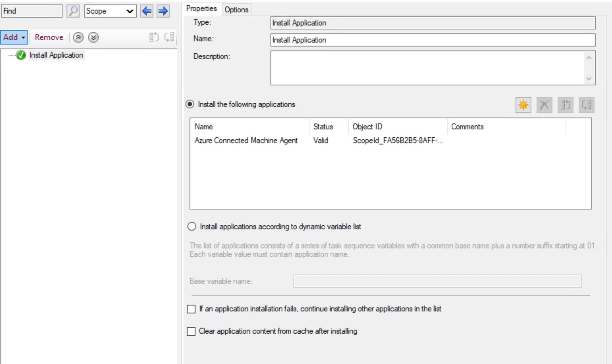 Custom task sequence application install