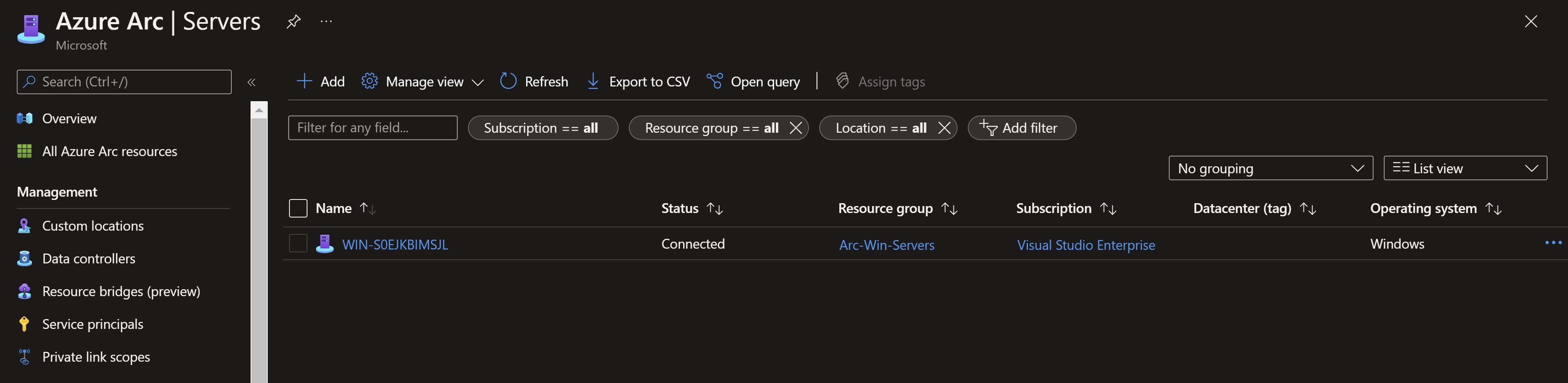 Screenshot showing Azure portal with Azure Arc-enabled server