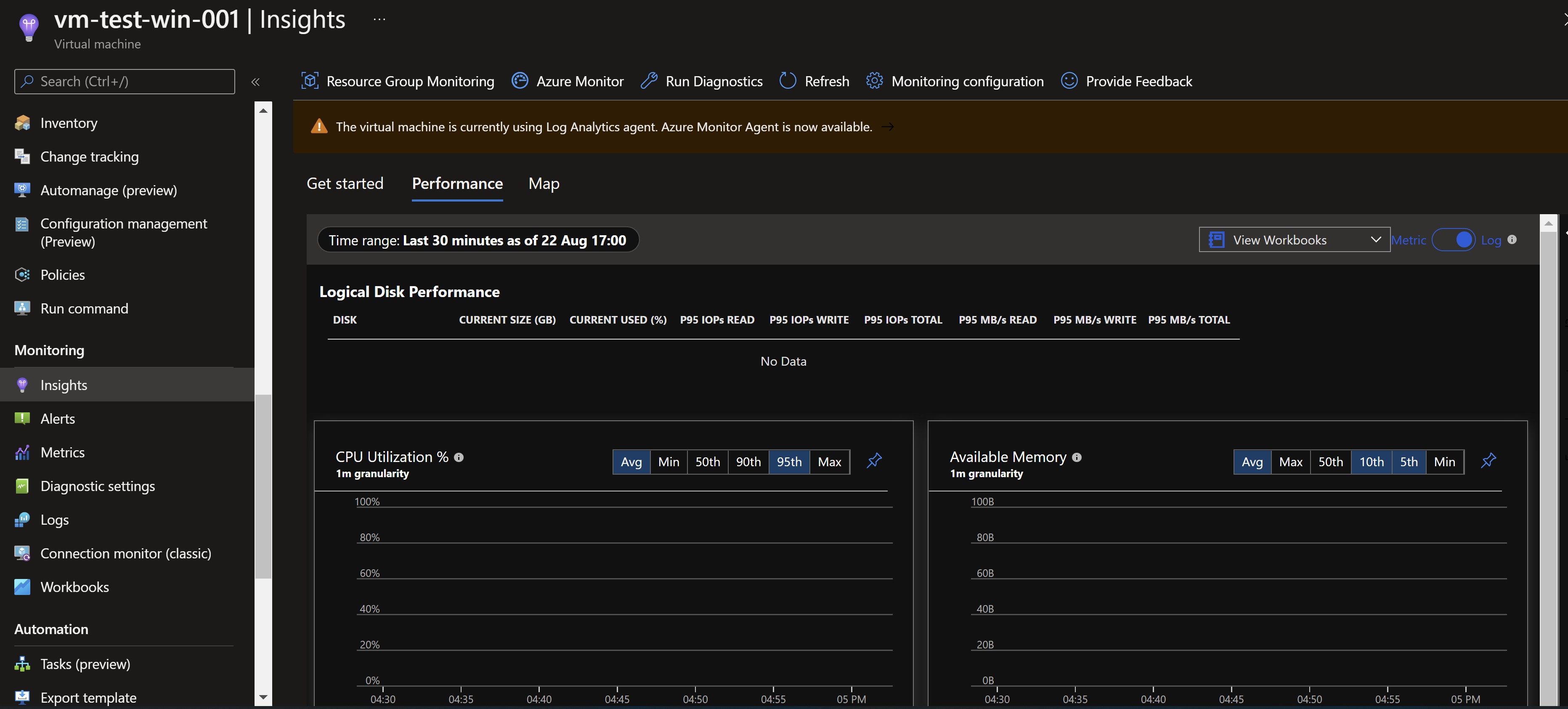 Screenshot showing the VM insights onboarding page