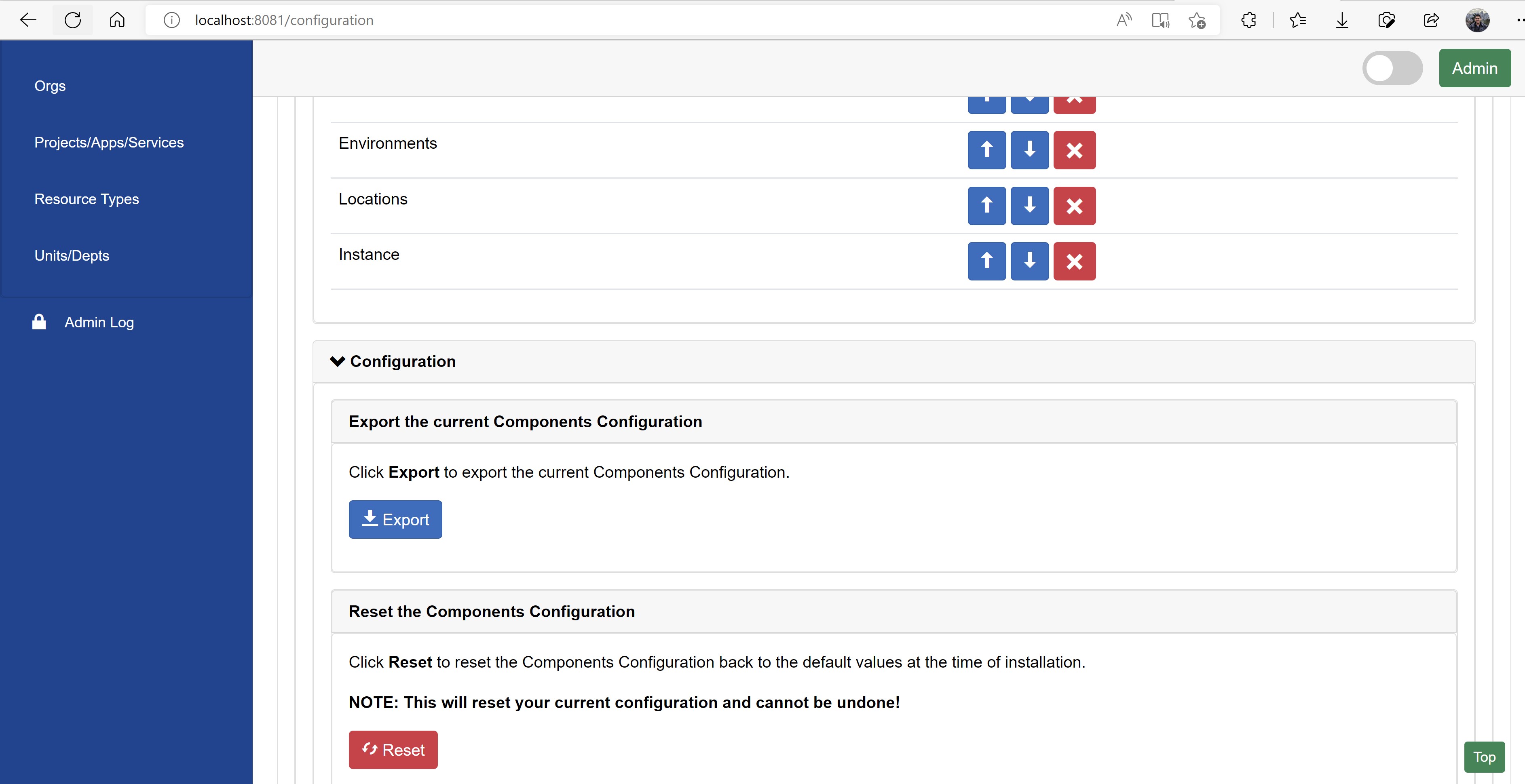 Screenshot showing the configuration section