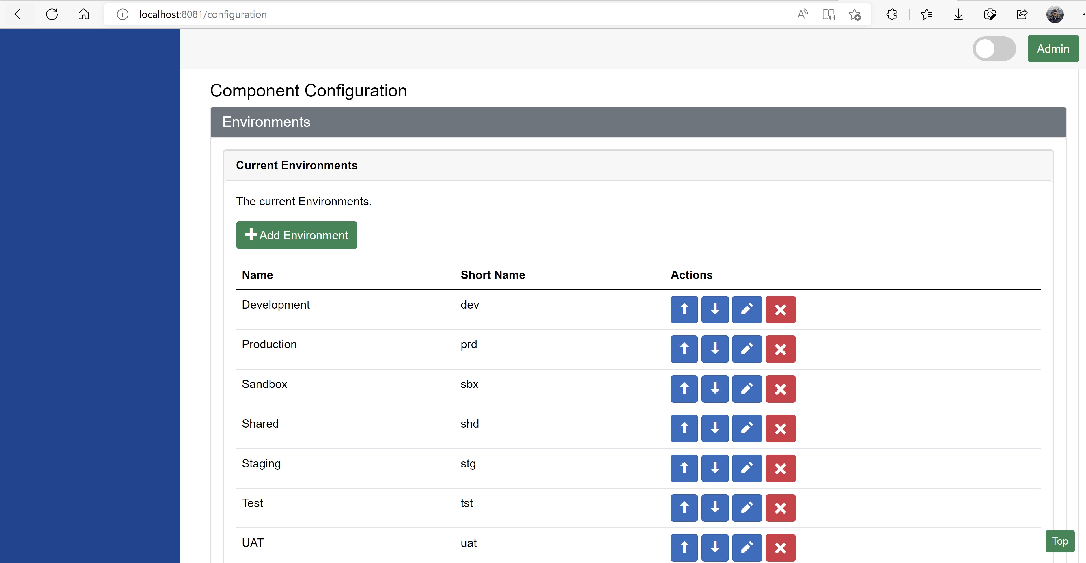 Screenshot showing the environment component of a naming convention