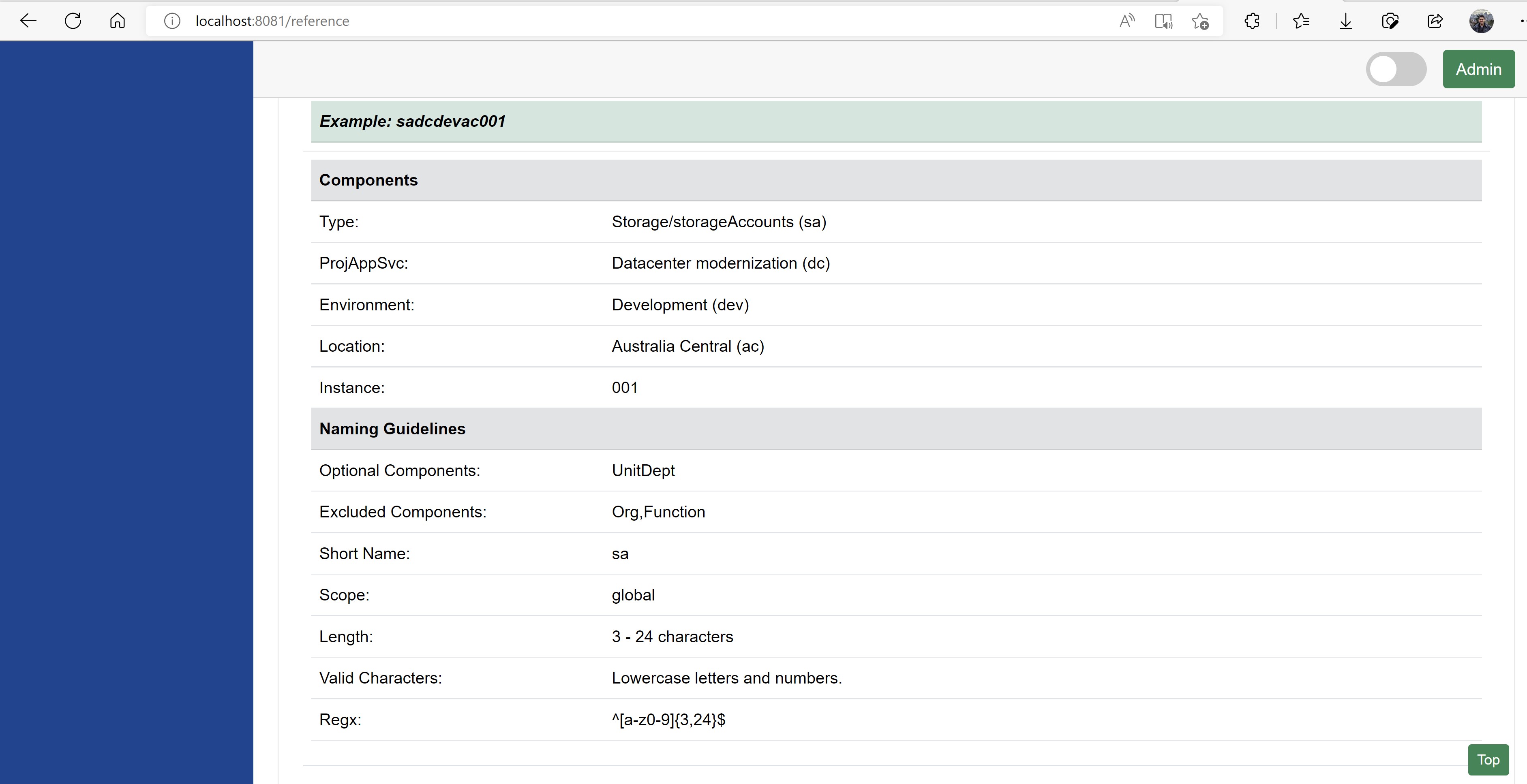 Screenshot showing naming convention reference