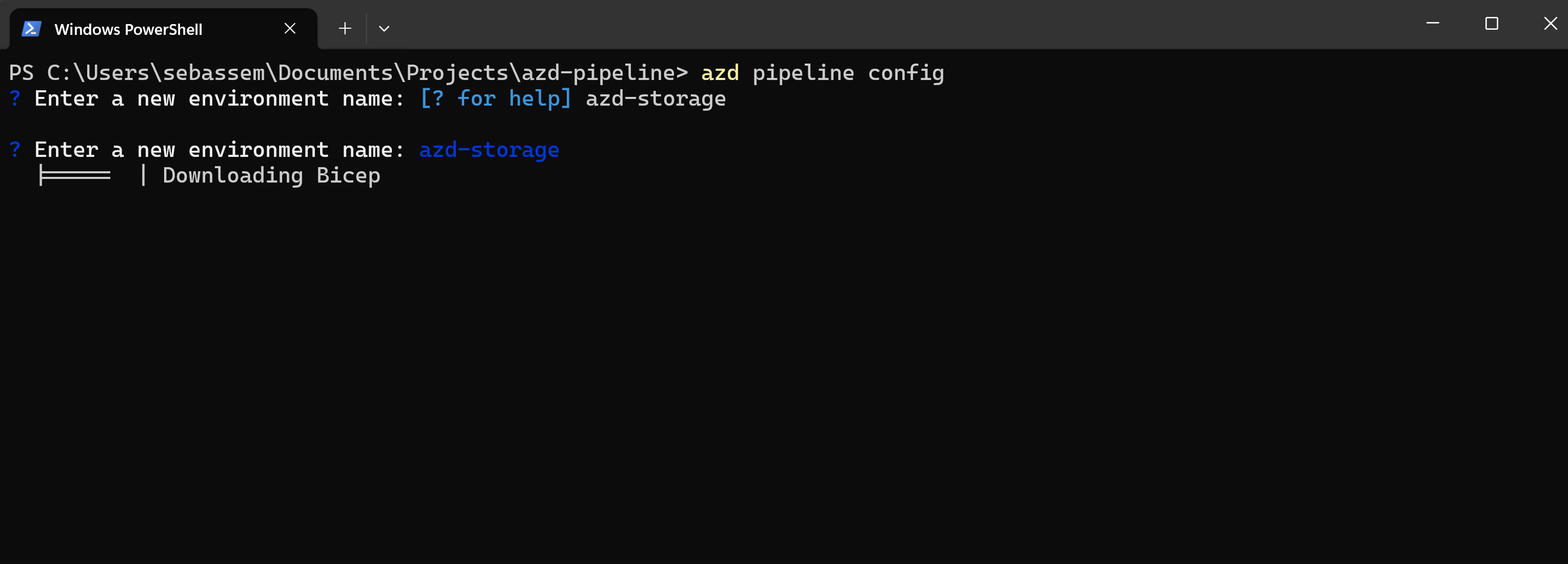 Screenshot showing running azd pipeline config