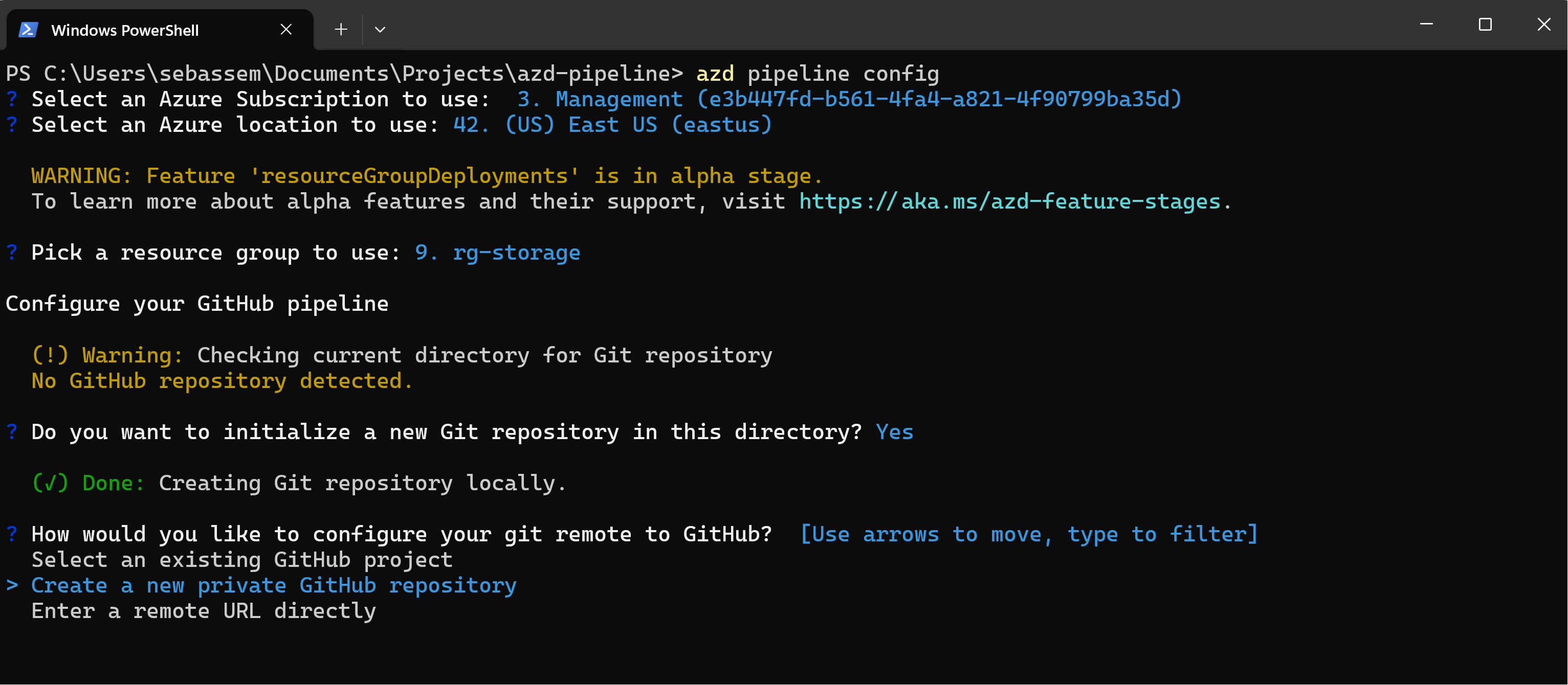 Screenshot showing creation of a new GitHub repo