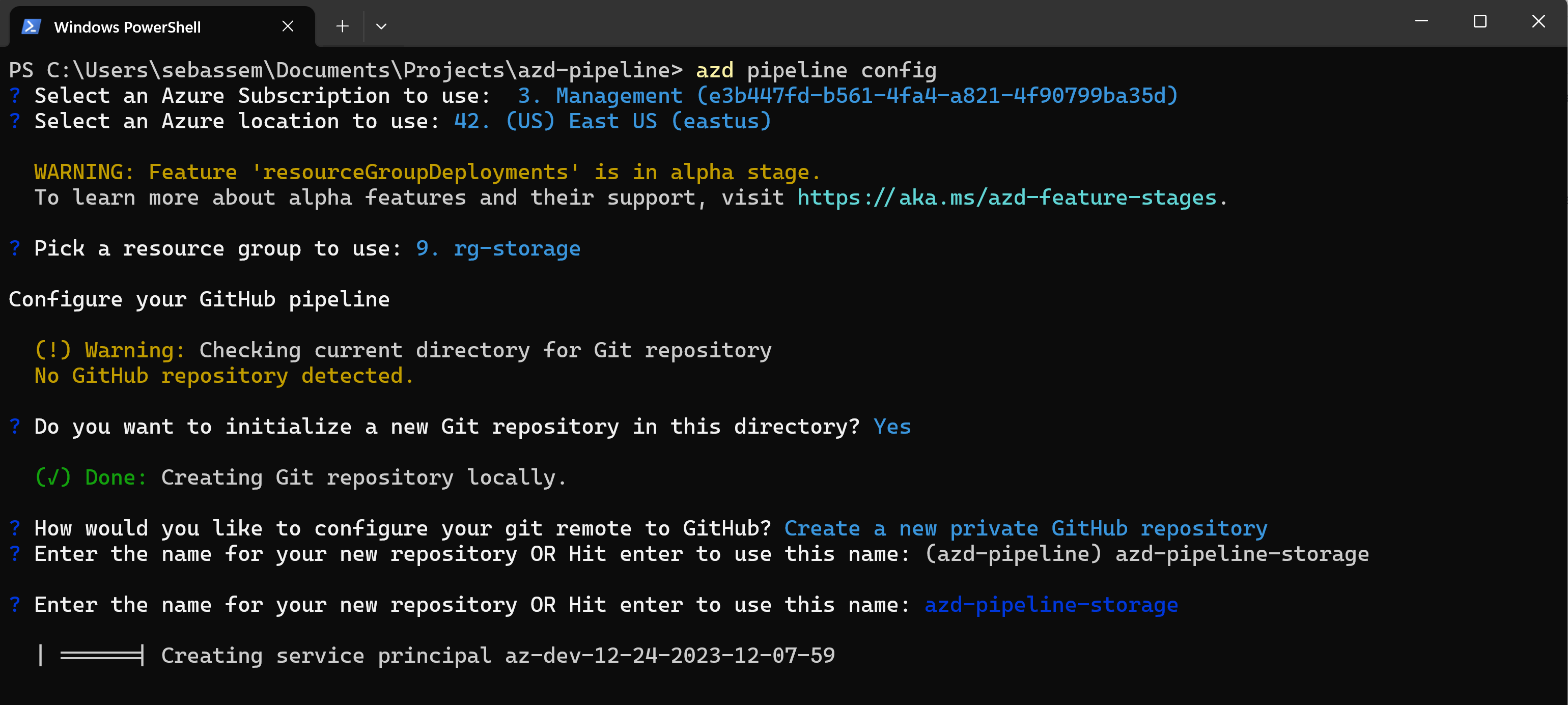 Screenshot showing creation of a new GitHub repo