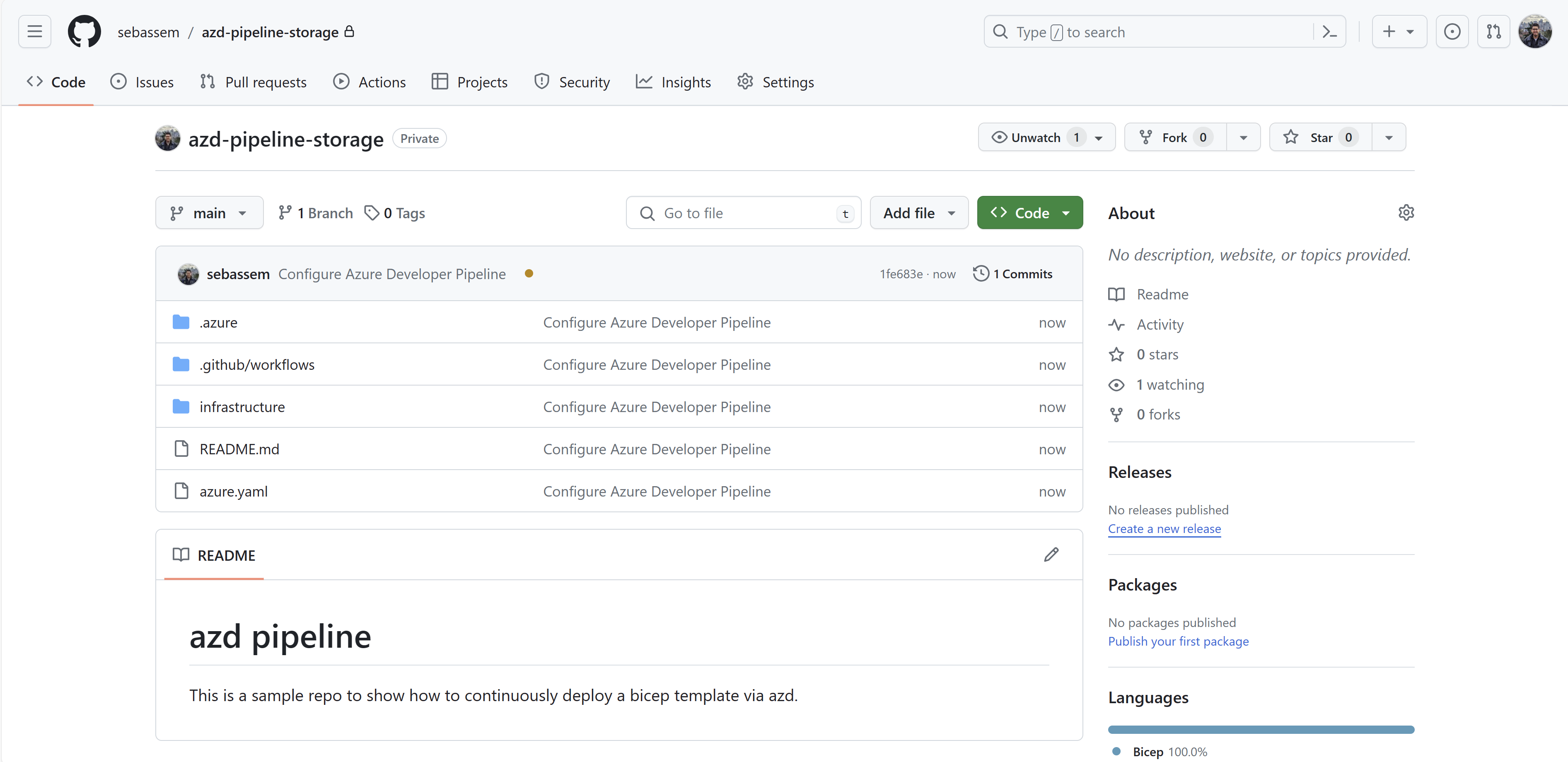 Screenshot showing created GitHub repository