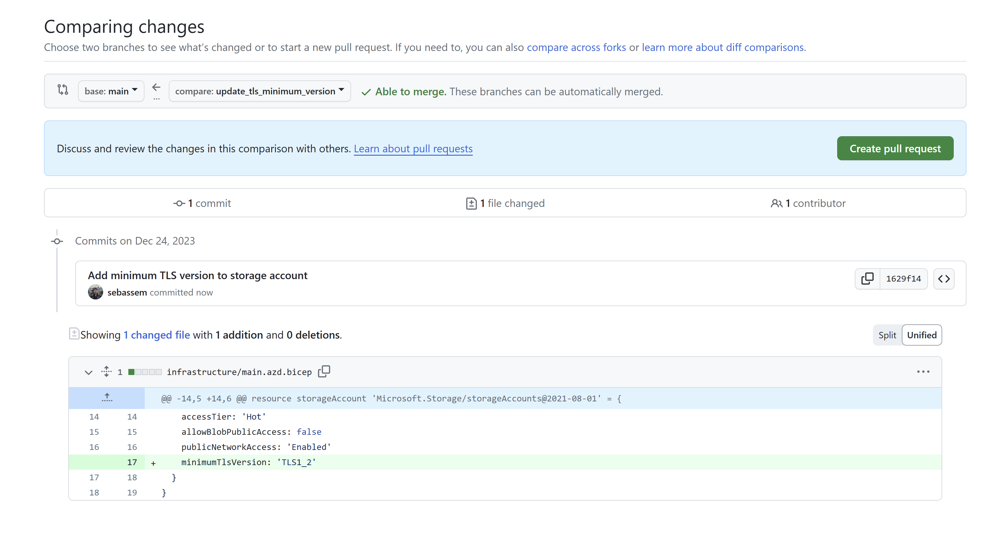 Screenshot showing the changed files in the pull request