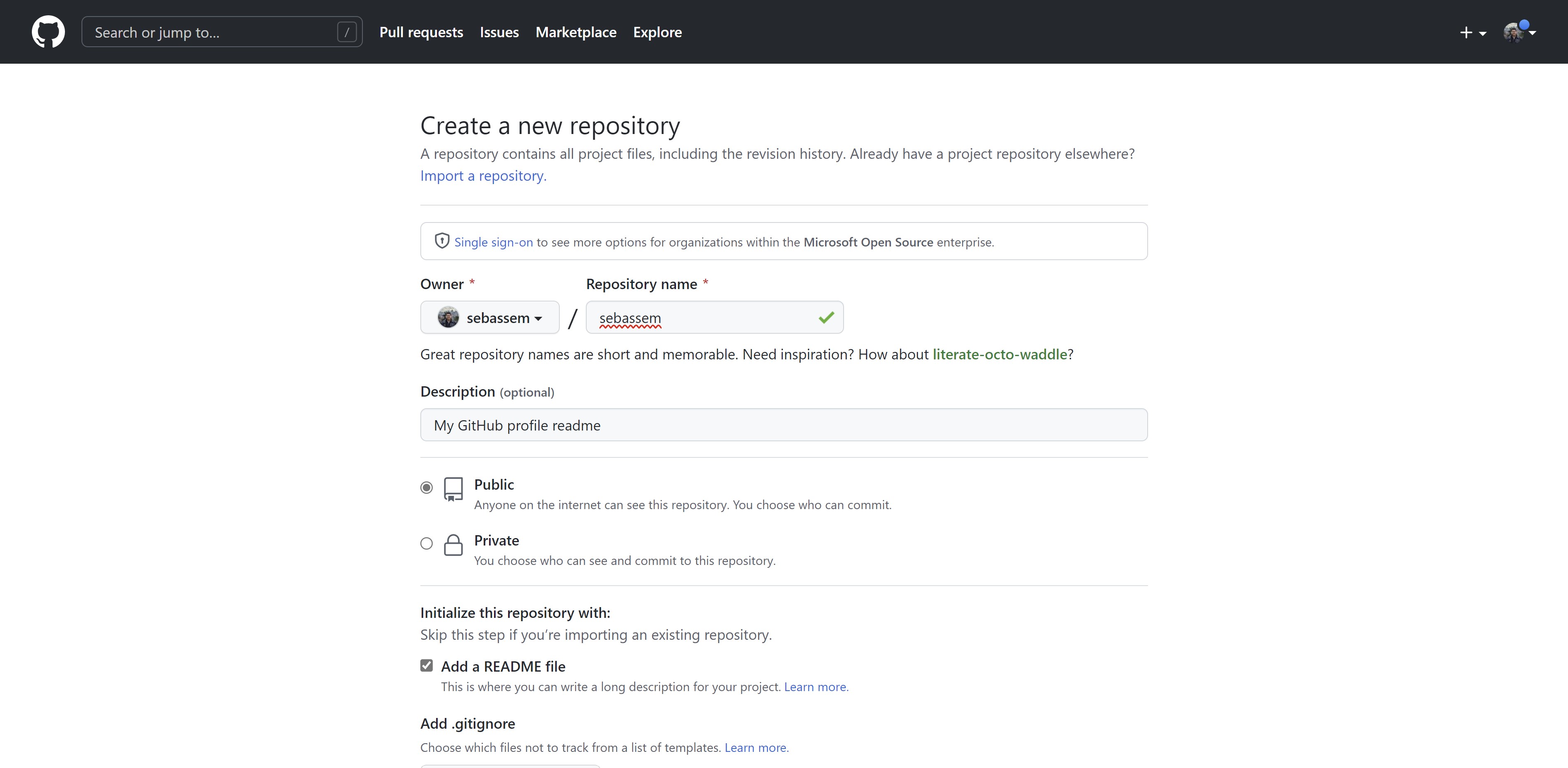 Screenshot showing new Repository creation