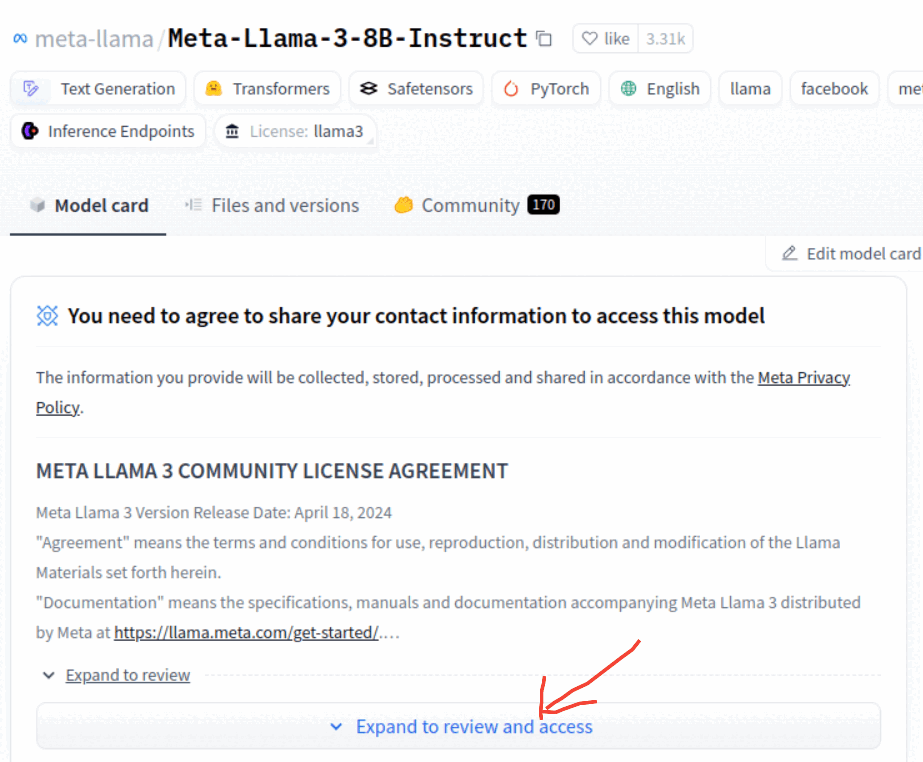 Screenshot showing request Llama access on hugging face