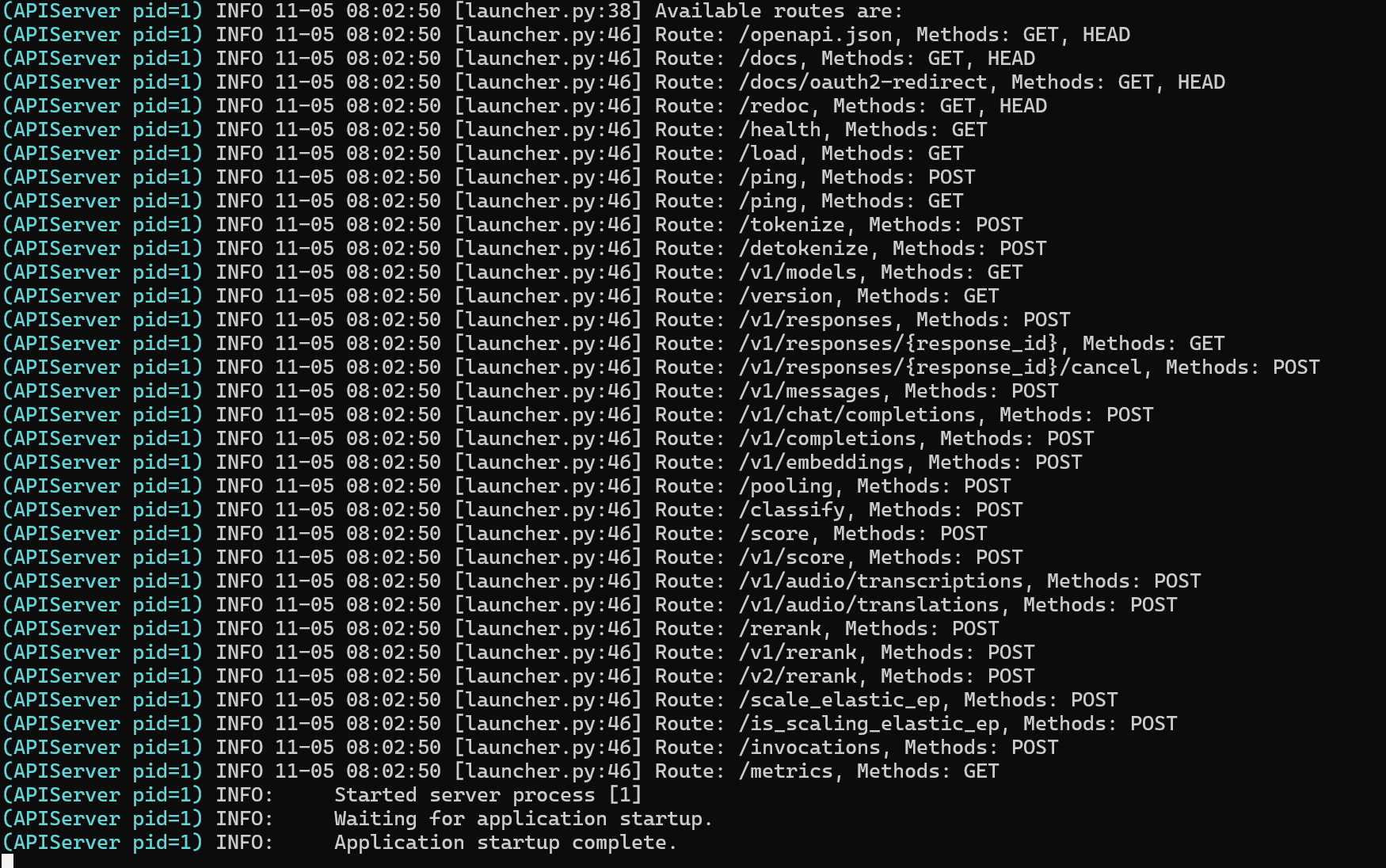 Screenshot showing the container logs