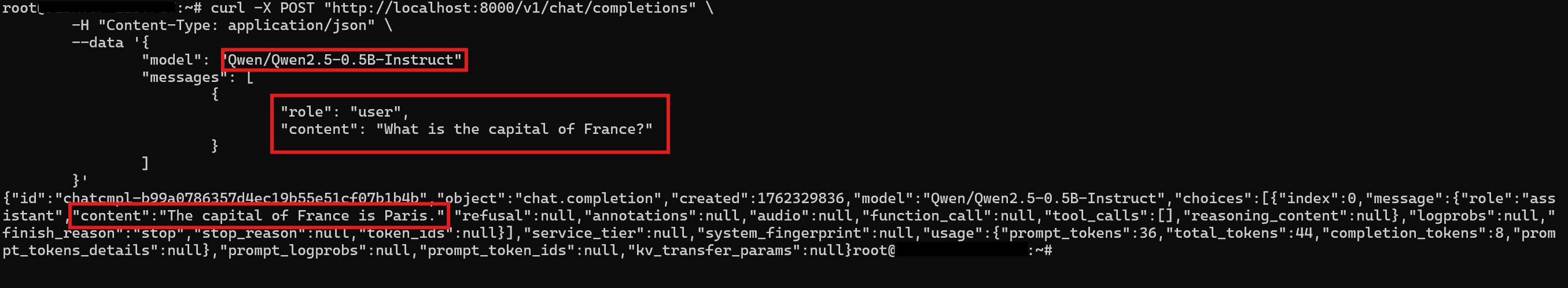 Screenshot showing the models response