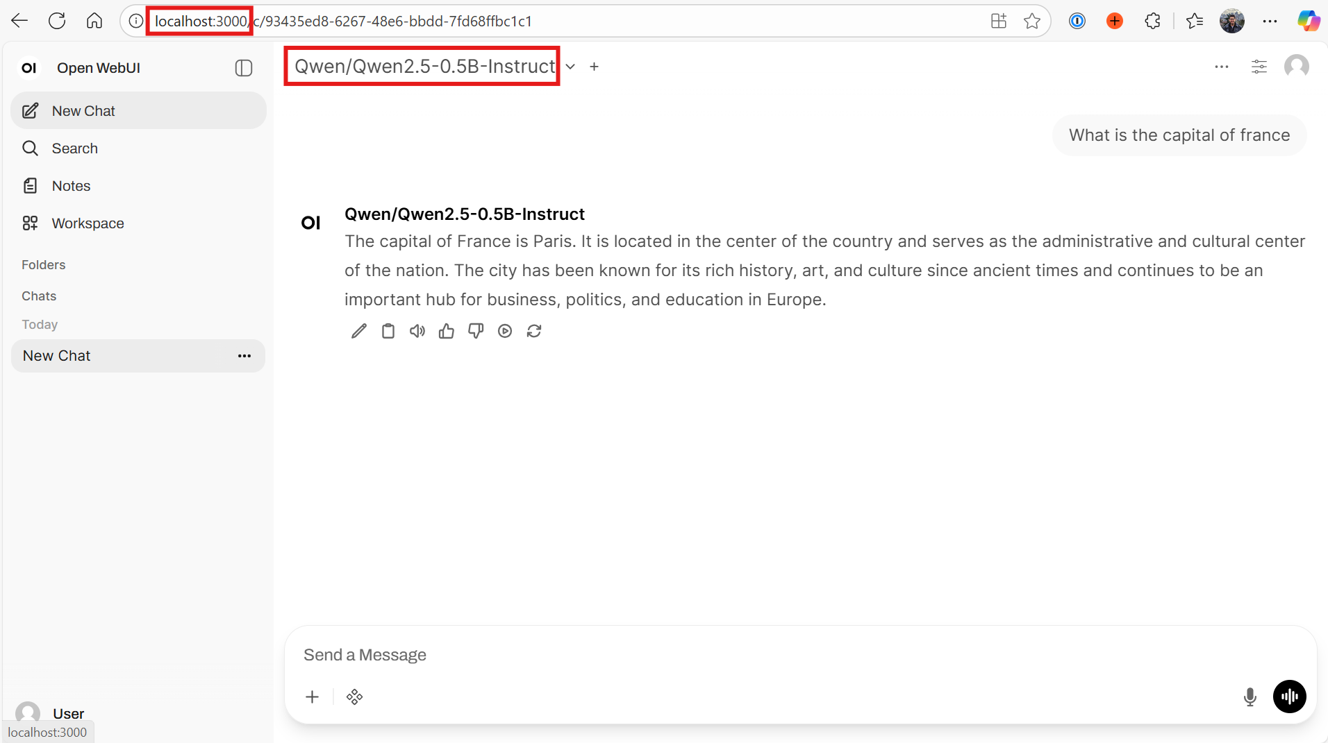 Screenshot showing using the model from openweb UI