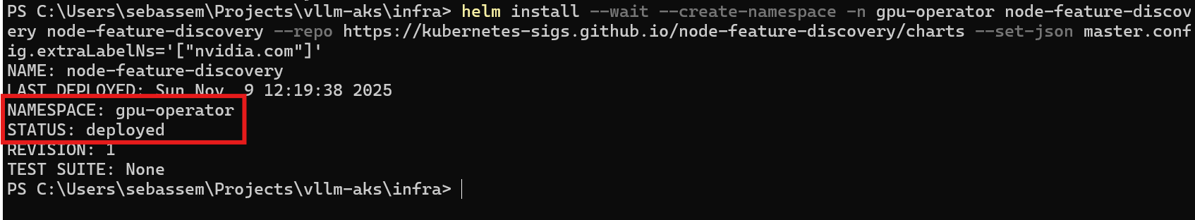 Screenshot showing the Node Feature Discovery deployed