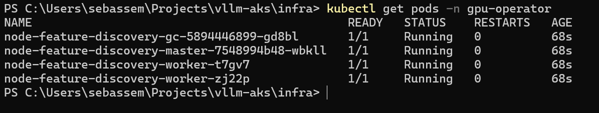 Screenshot showing the Node Feature Discovery pods running