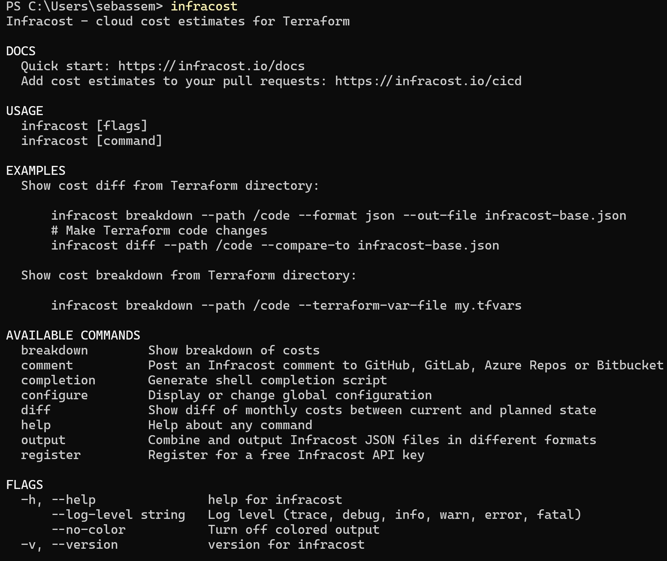 Screenshot showing Infracost CLI