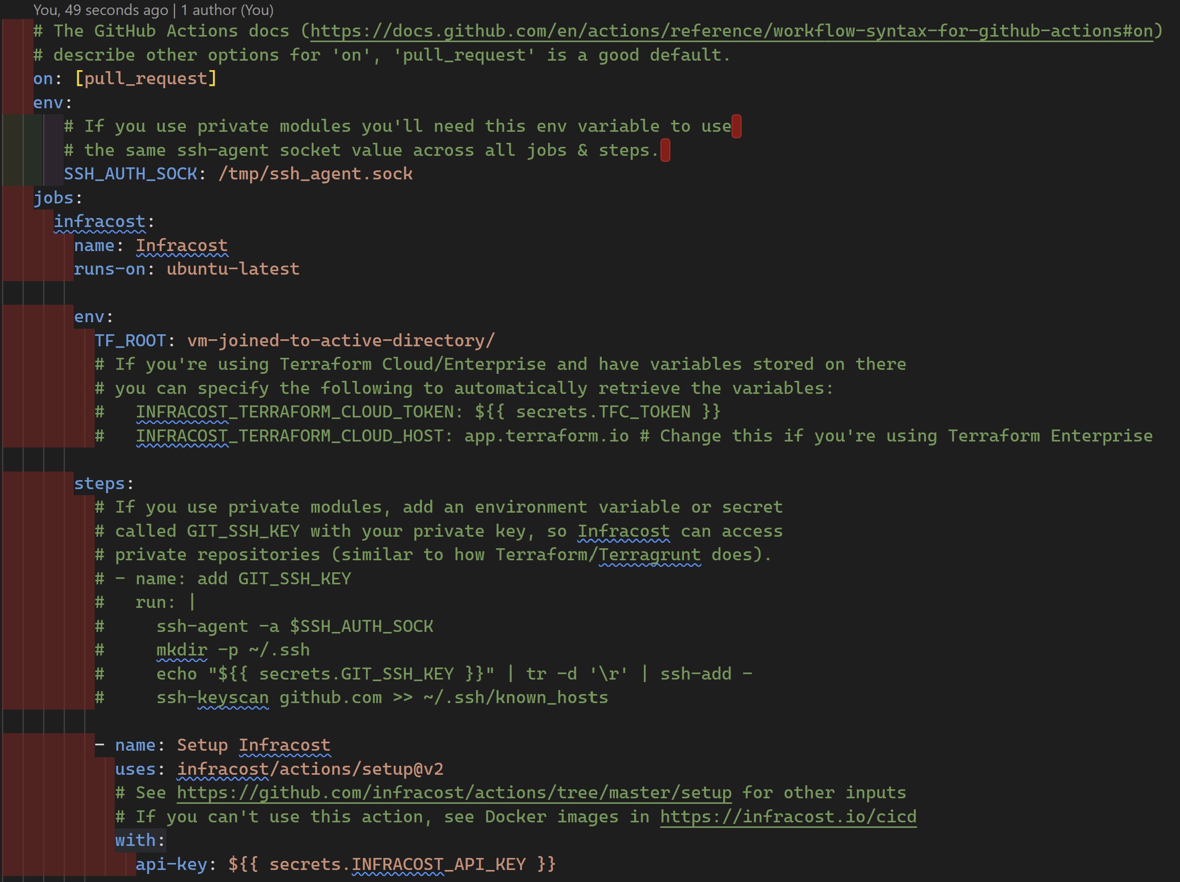 Screenshot showing the action yaml