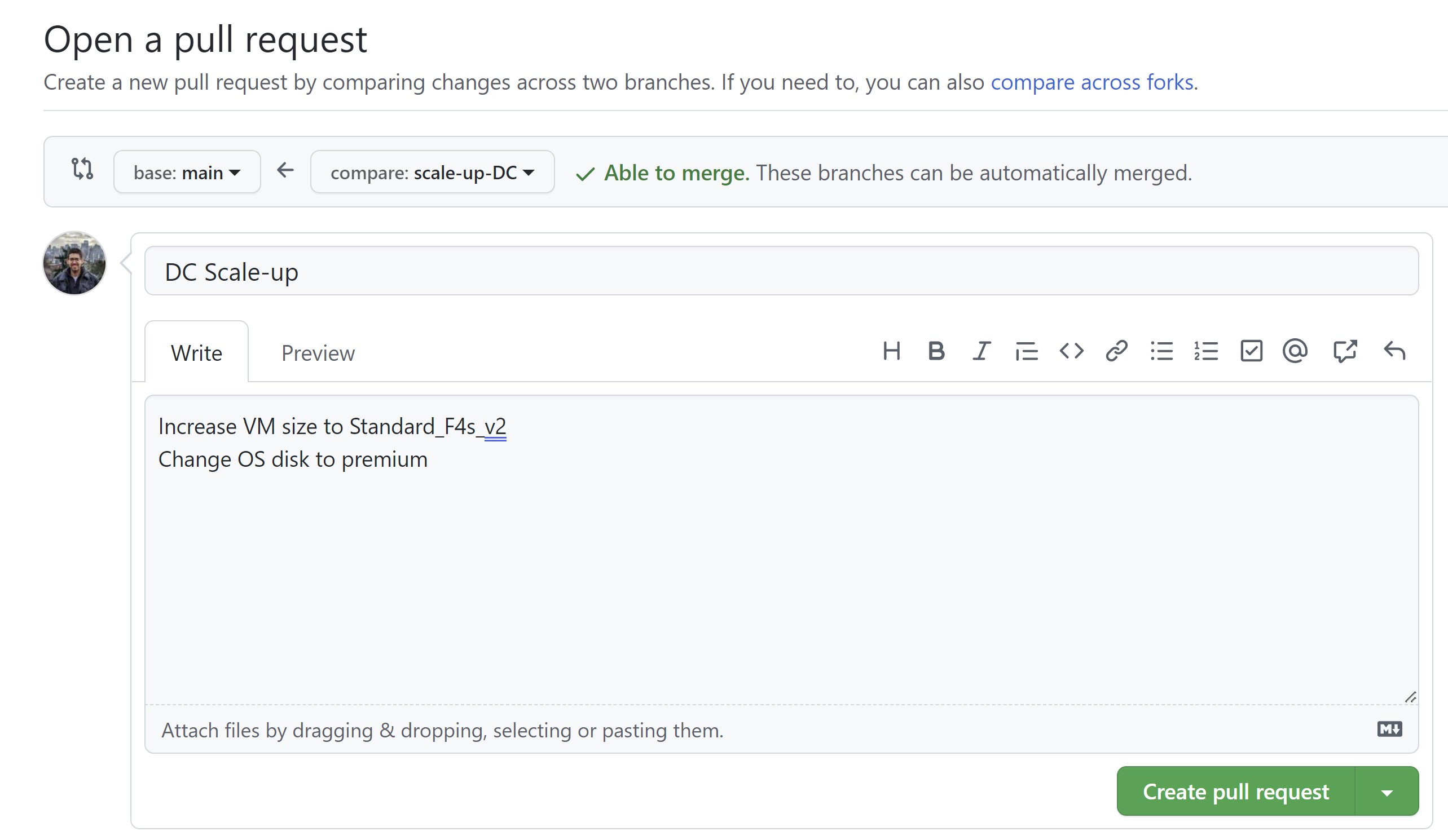 Screenshot showing the pull request details