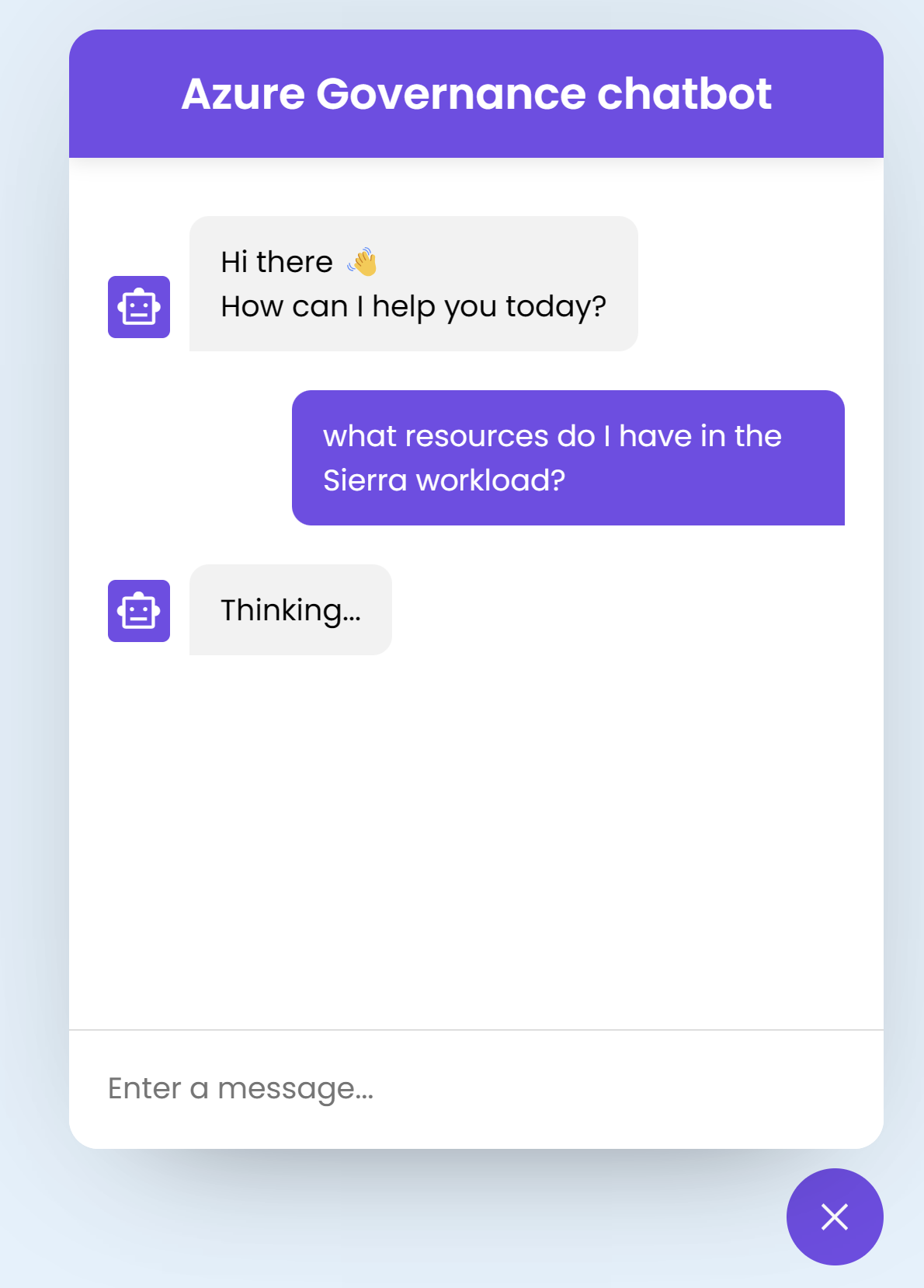 Screenshot showing asking the chatbot about resources in project Sierra
