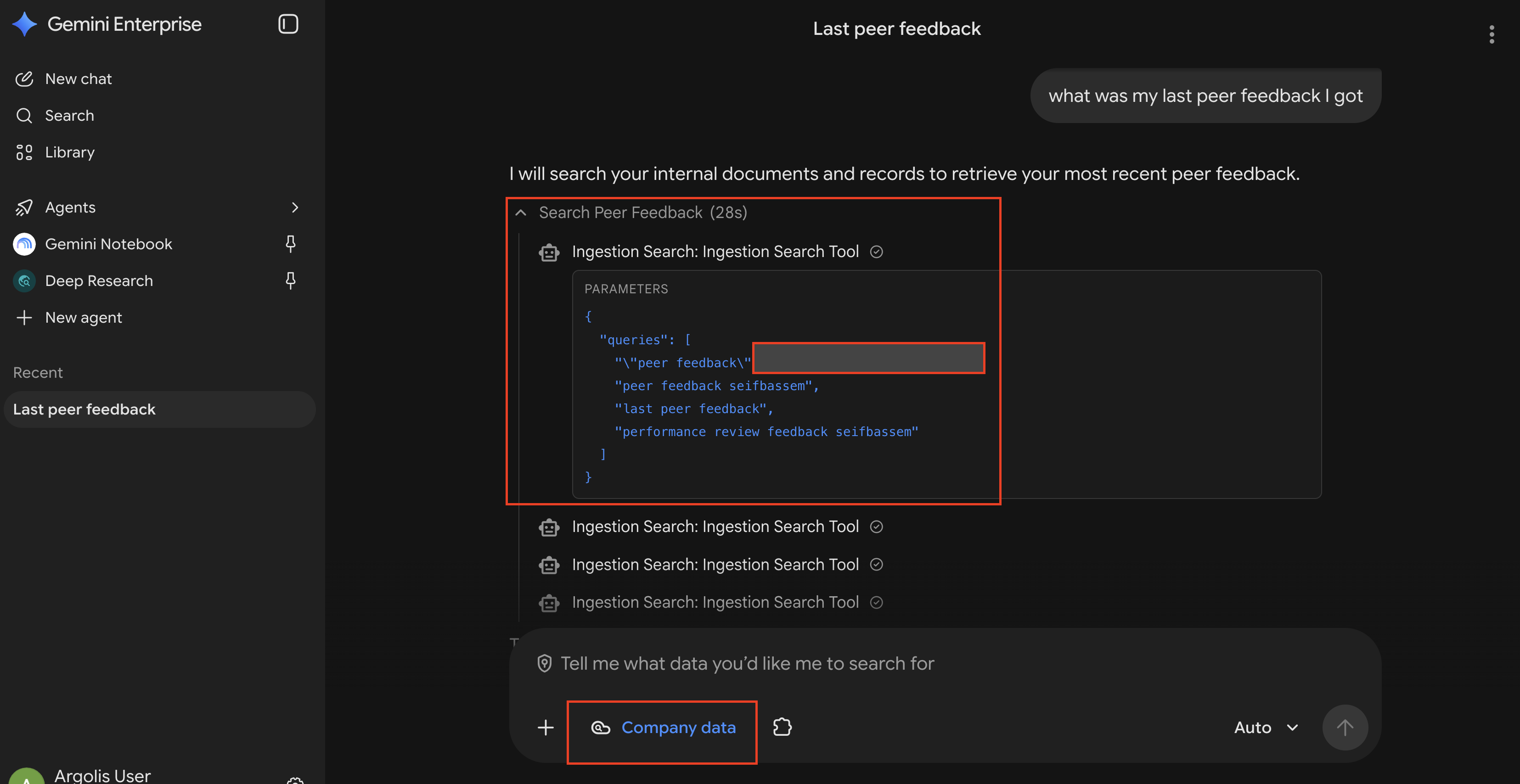 Screenshot showing a query to gemini1