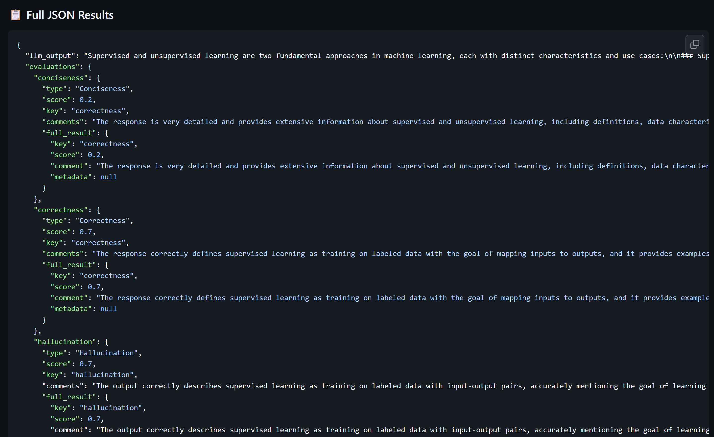 Screenshot showing the full output in the job summary