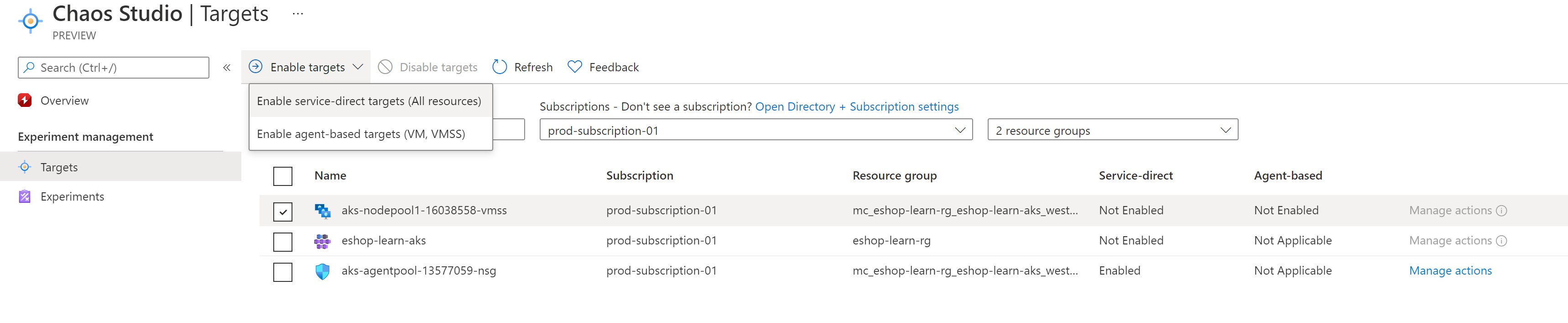 A screenshot showing onboarding a VMSS instance to Azure chaos studio