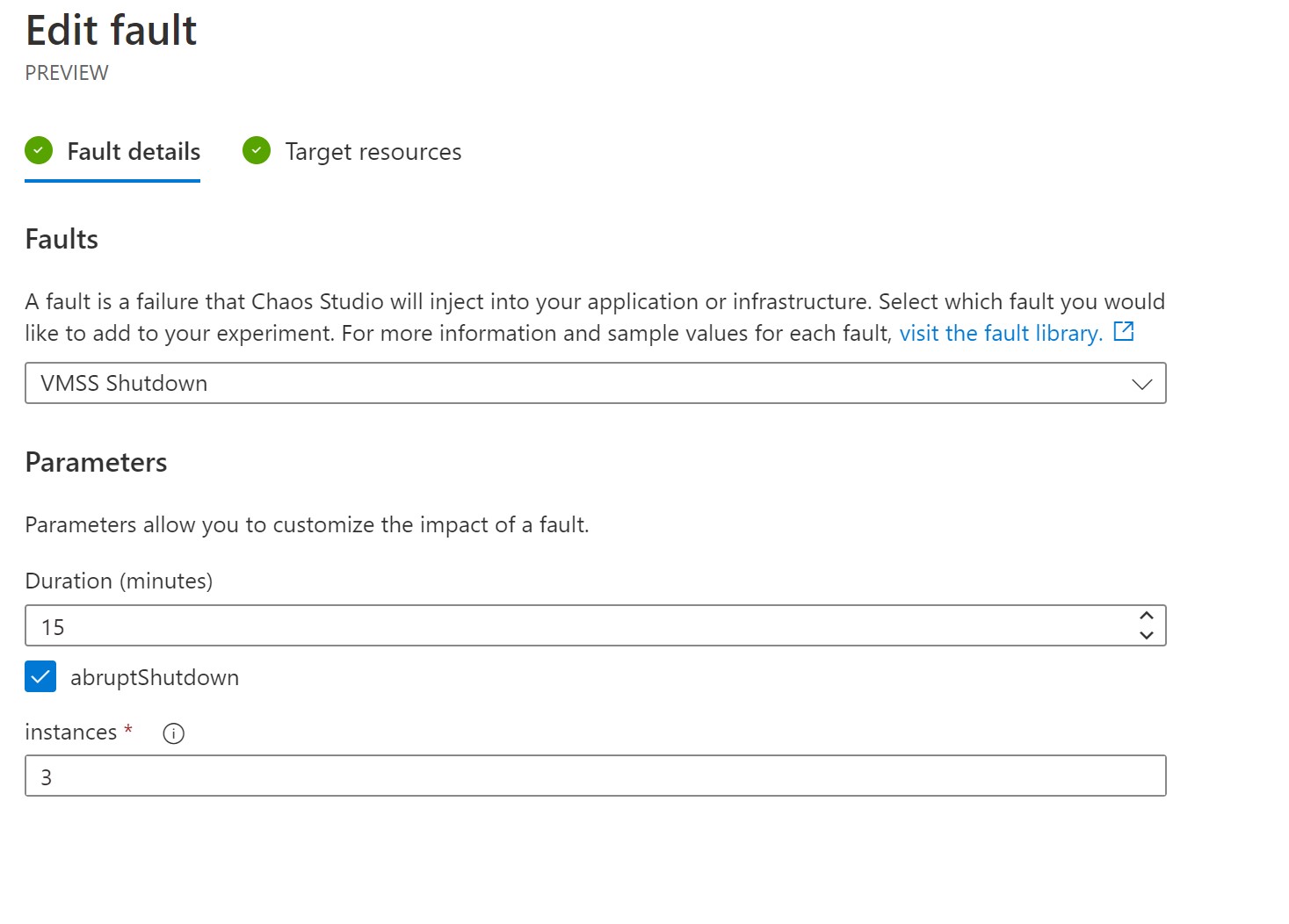 A screenshot showing adding a VMSS shutdown step in the experiment